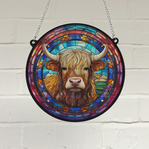 BooBoo Highland Cow Stained Glass Effect Suncatcher